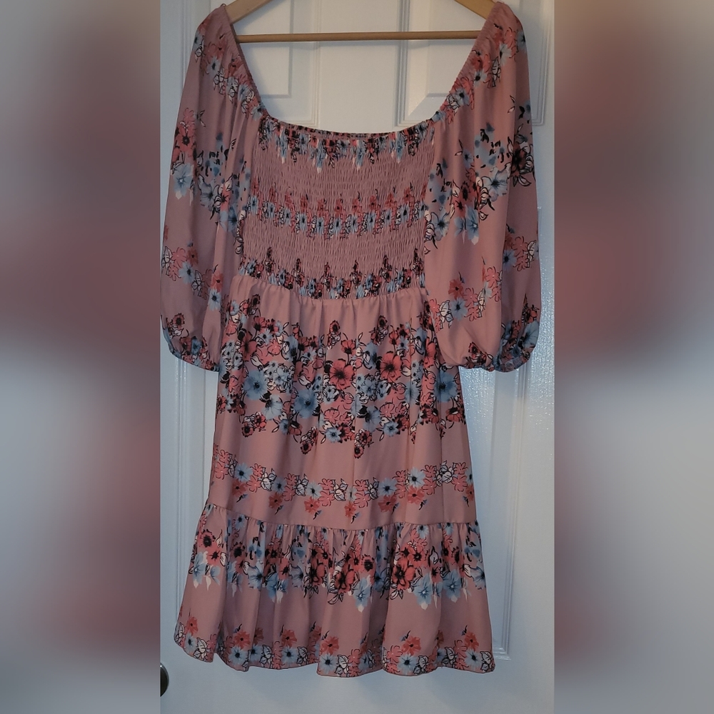 NWT A. Calin by flying tomato. Rose knee length dress with blue and red flowers